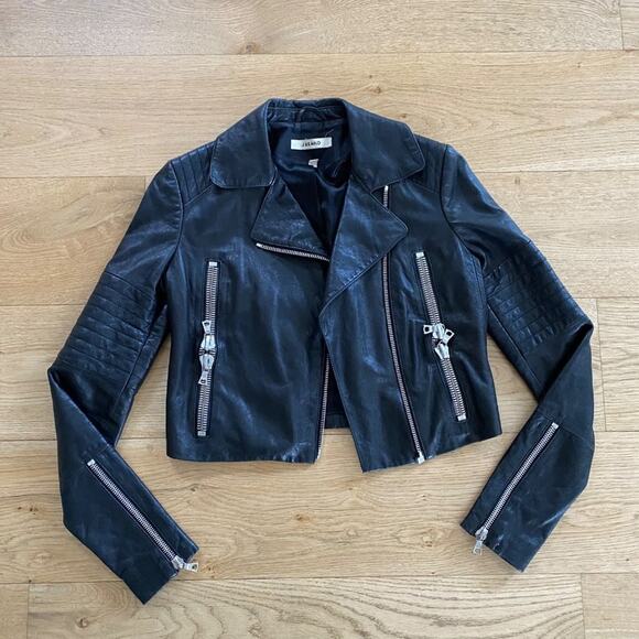 J Brand Zip Moto Biker Jacket in Black Leather - Picture 1 of 4